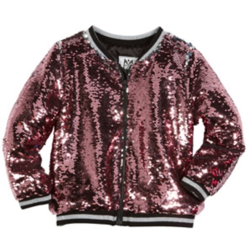 Milly Minis Moveable Sequin Bomber Jacket - Pink/Black/Silver